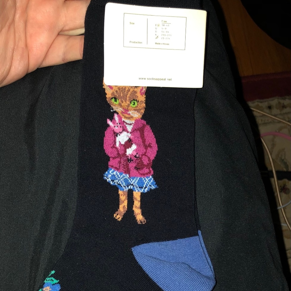 Nathalie Lete Crew Socks Cat Lady US 6-10 Twee Whimsical Artsy - Picture 3 of 4